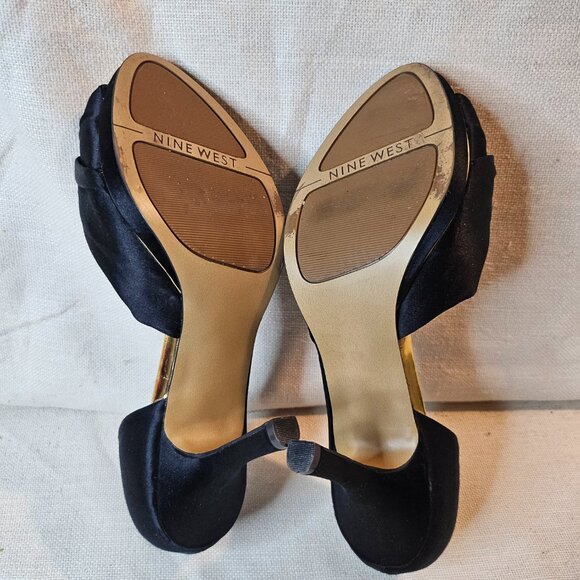 Nine West Black Satin High Heels - Size 7 - Picture 6 of 7